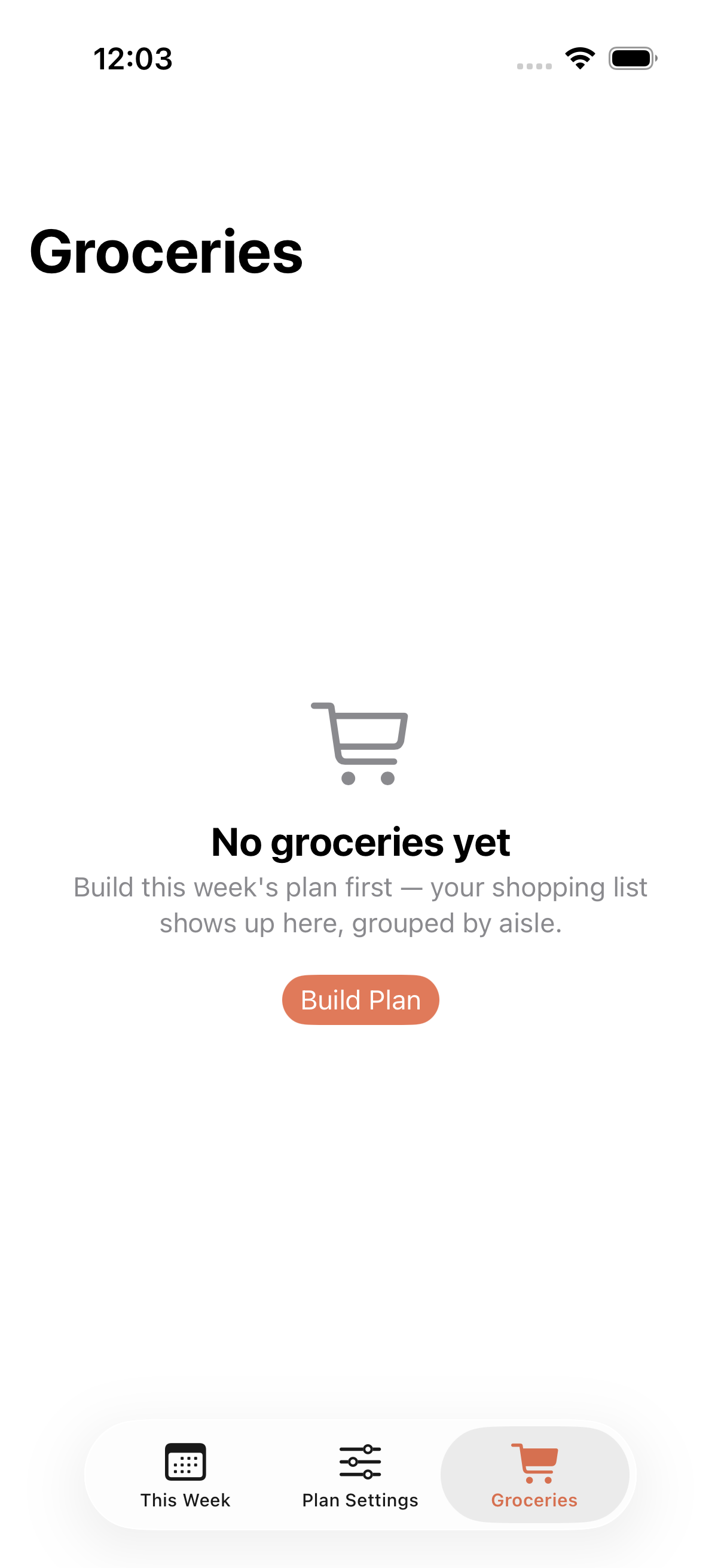 Grocery list, sorted by aisle